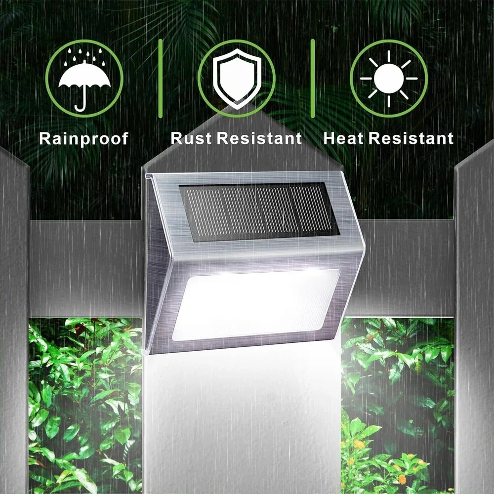 Solar Power Stairs Lights Outdoor Pathway Wall Fence Deck White Light 6 Pack